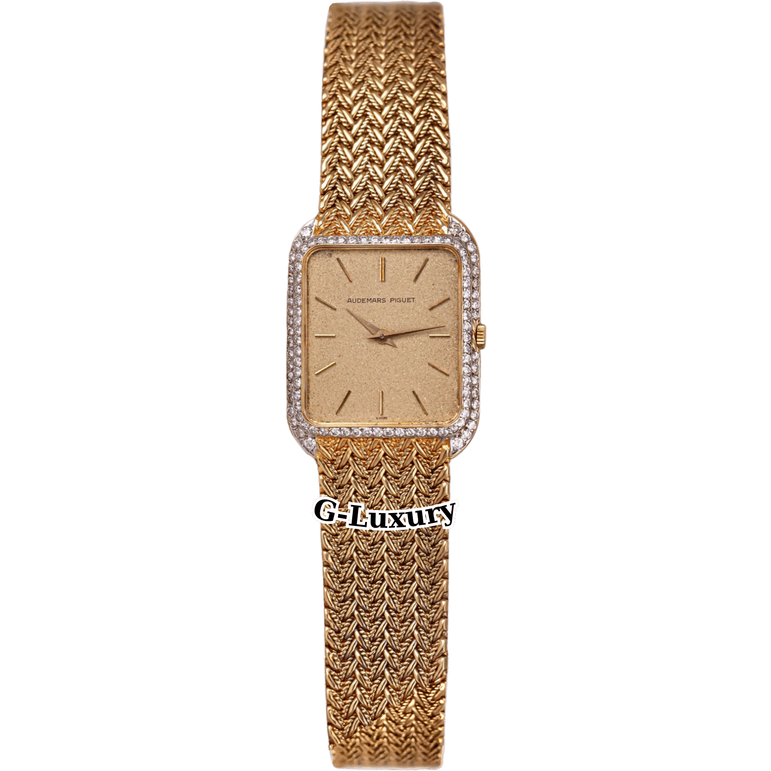 Audemars Piguet Vintage Rectangular 18K Yellow Gold – Diamond Bezel – Mesh Bracelet