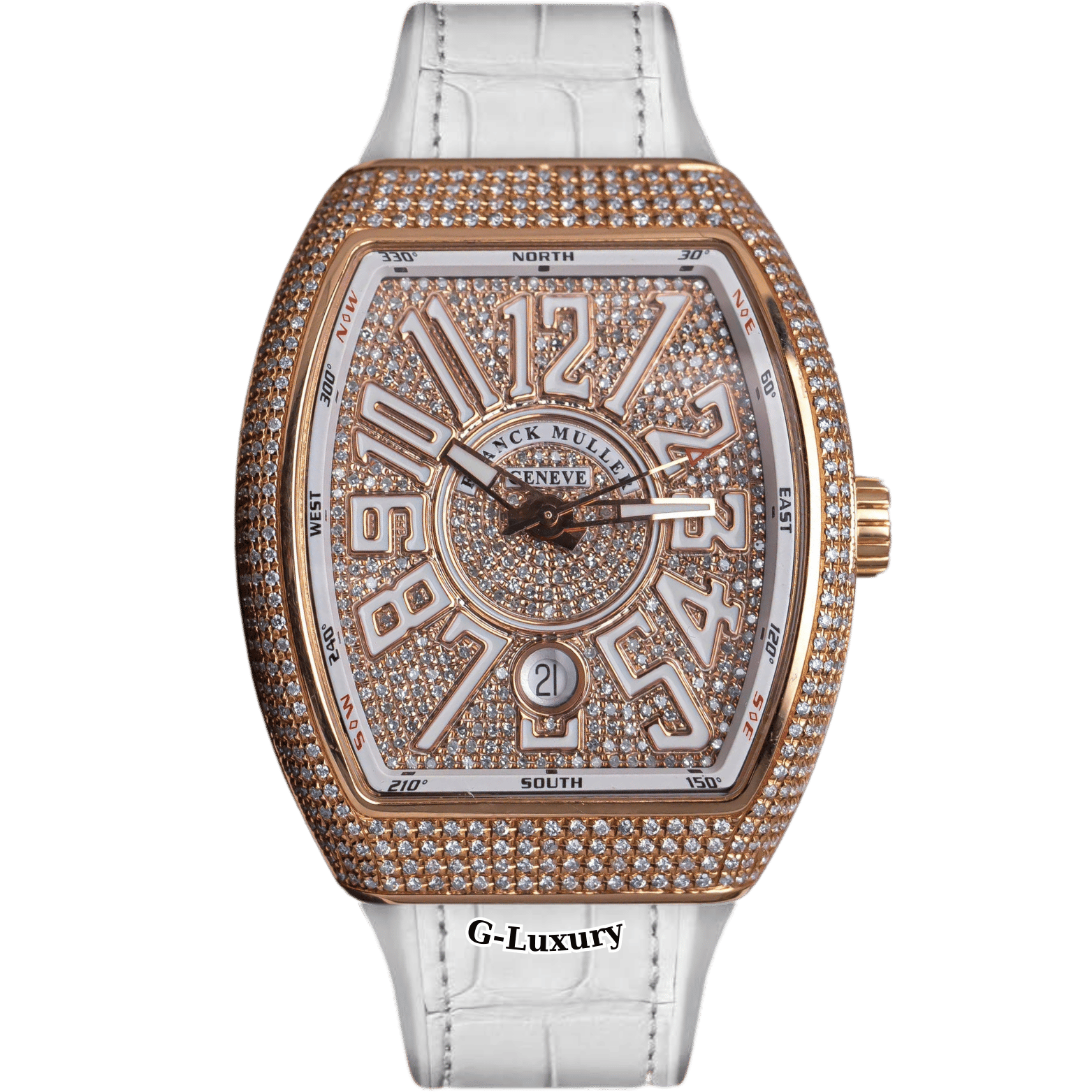 Franck Muller V41 White Dial 18K Rose Gold Full Custom kim cương tự nhiên