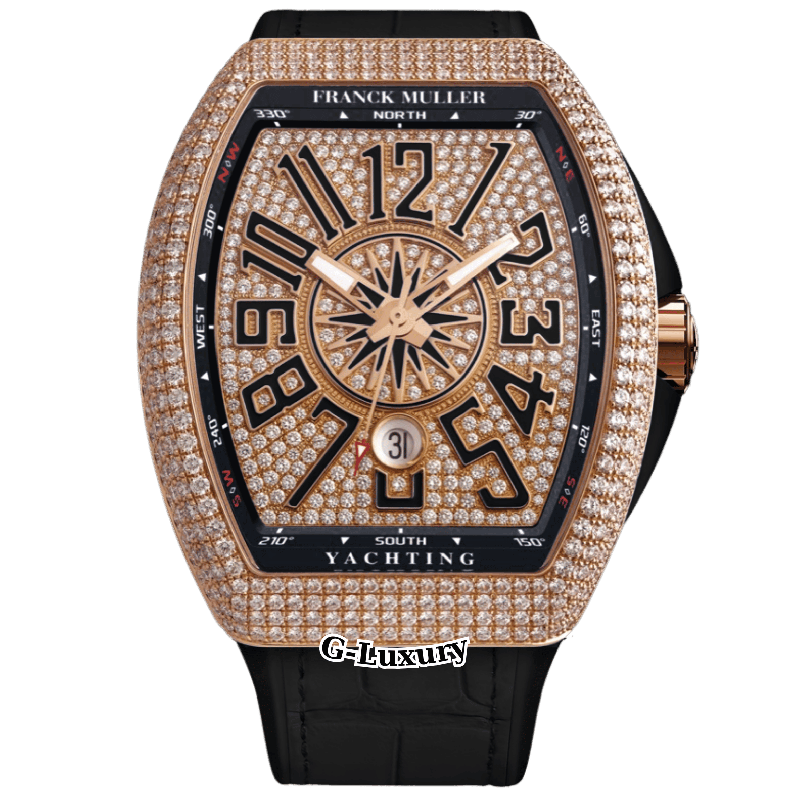 Franck Muller Yachting V41 SC DT 18K Rose Gold Custom Full Diamonds Black Dial