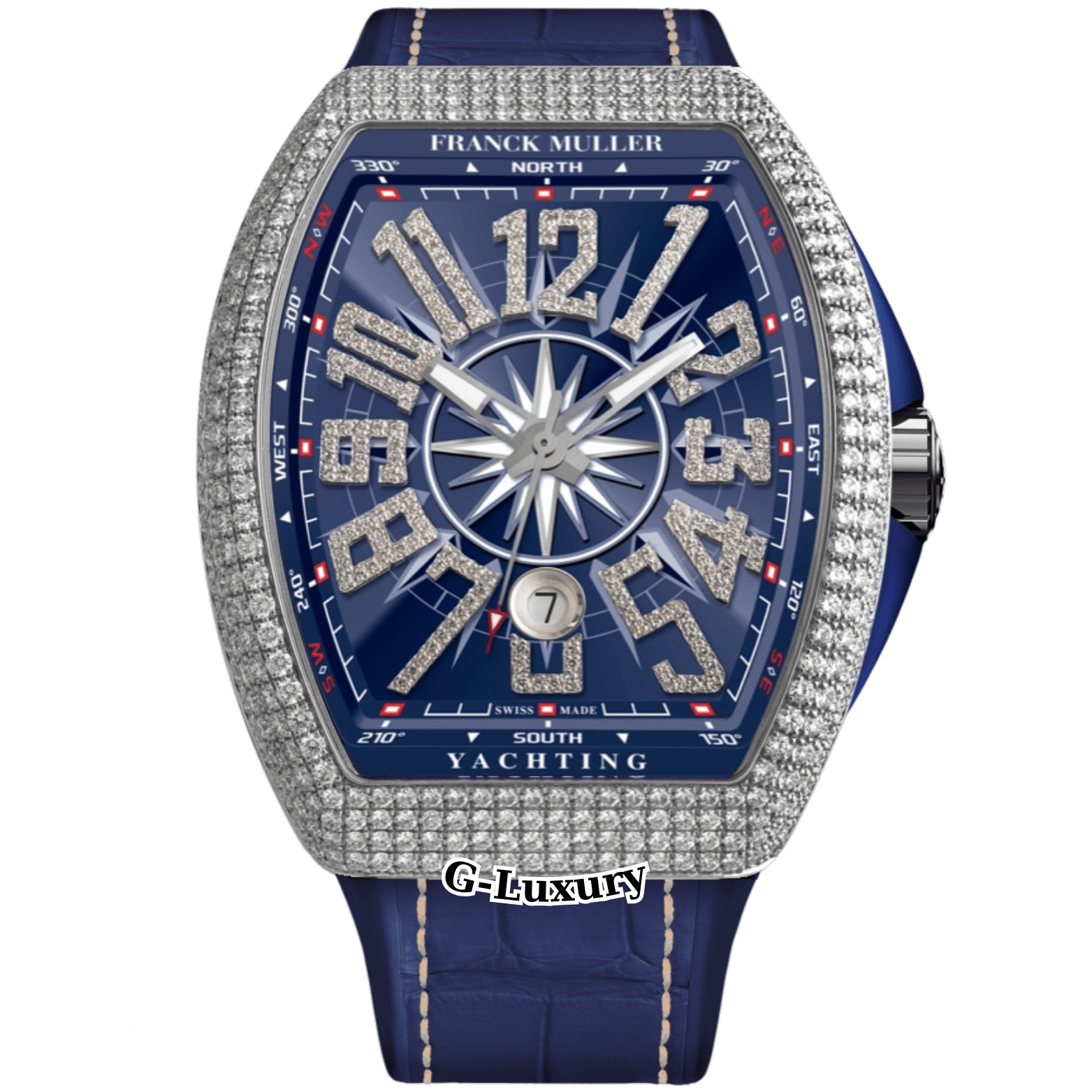 Franck Muller Vanguard Yachting V45 Blue Dial Custom Diamonds