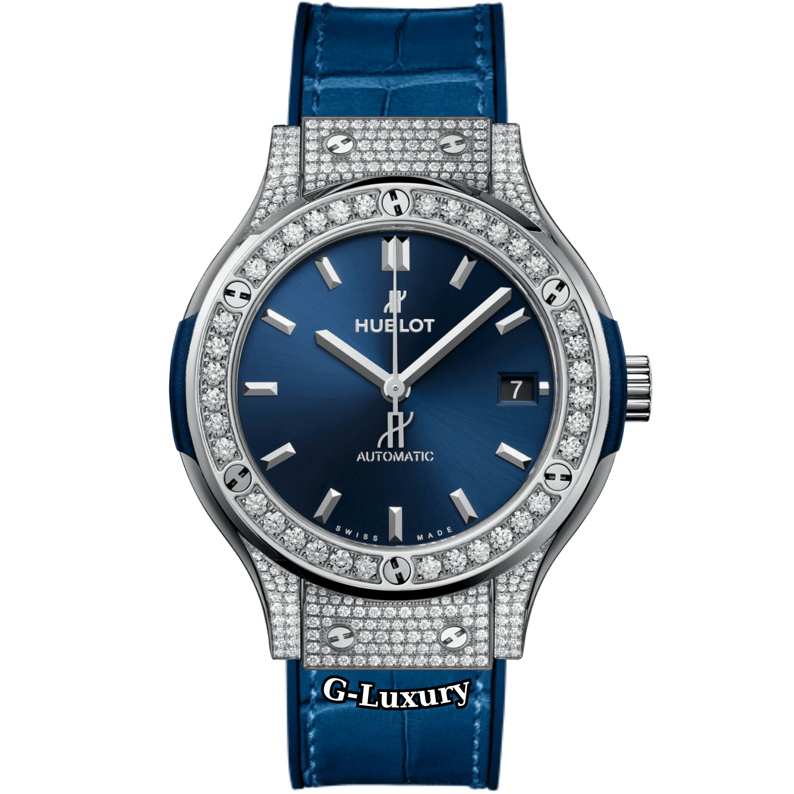 Hublot Classic Fusion 38mm Blue Dial Ref. 565.NX.7170.LR - Custom Full Diamond Pave
