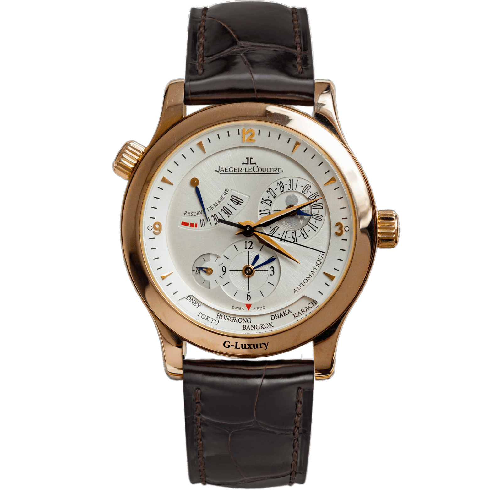 Jaeger LeCoultre 18k Moonphase Worldtime Power Reserve 40mm Q1502420 147.2.57.S