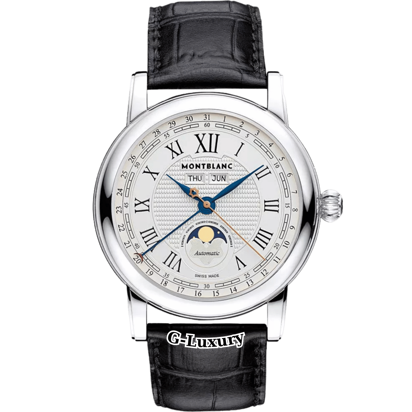 Montblanc Star Moon Phase Automatic Silver Dial Black Leather Men's Watch 113645