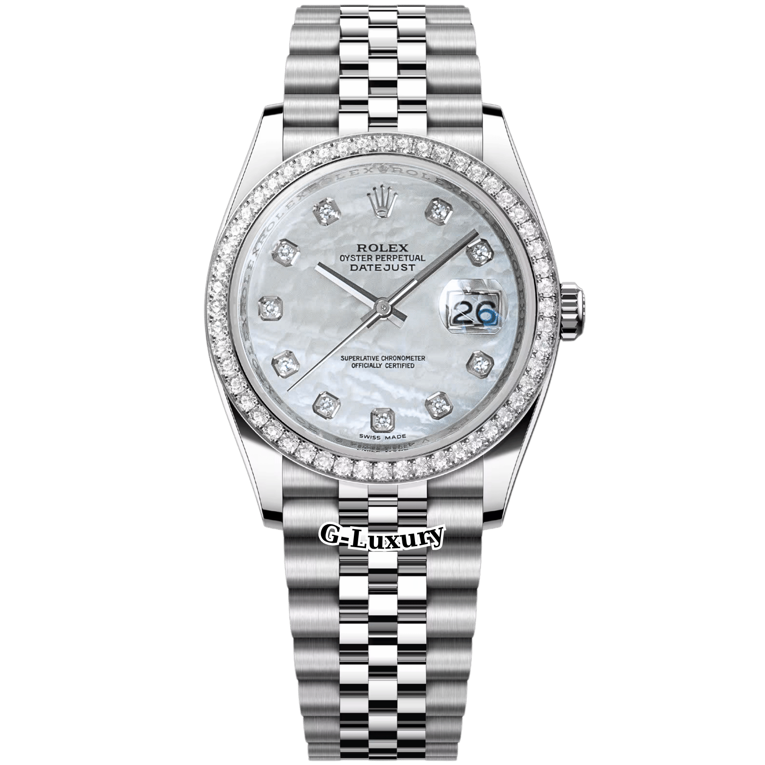 Rolex Datejust 36mm Ref. 116234 – White MOP Diamond Dial – Diamond Bezel