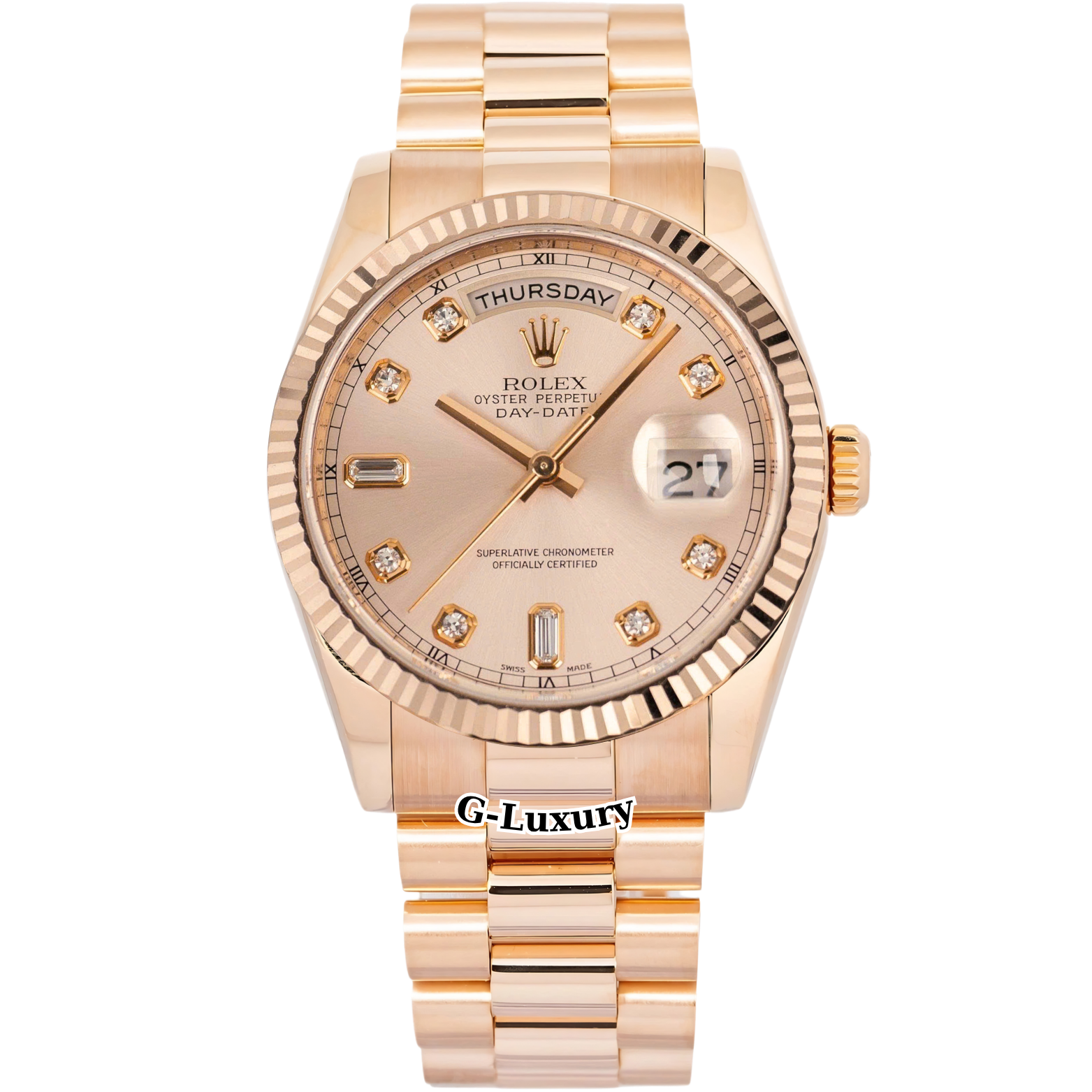Rolex Oyster Perpetual Day-Date 36 Ref. 118205 – Everose Gold – Sundust Diamond Dial