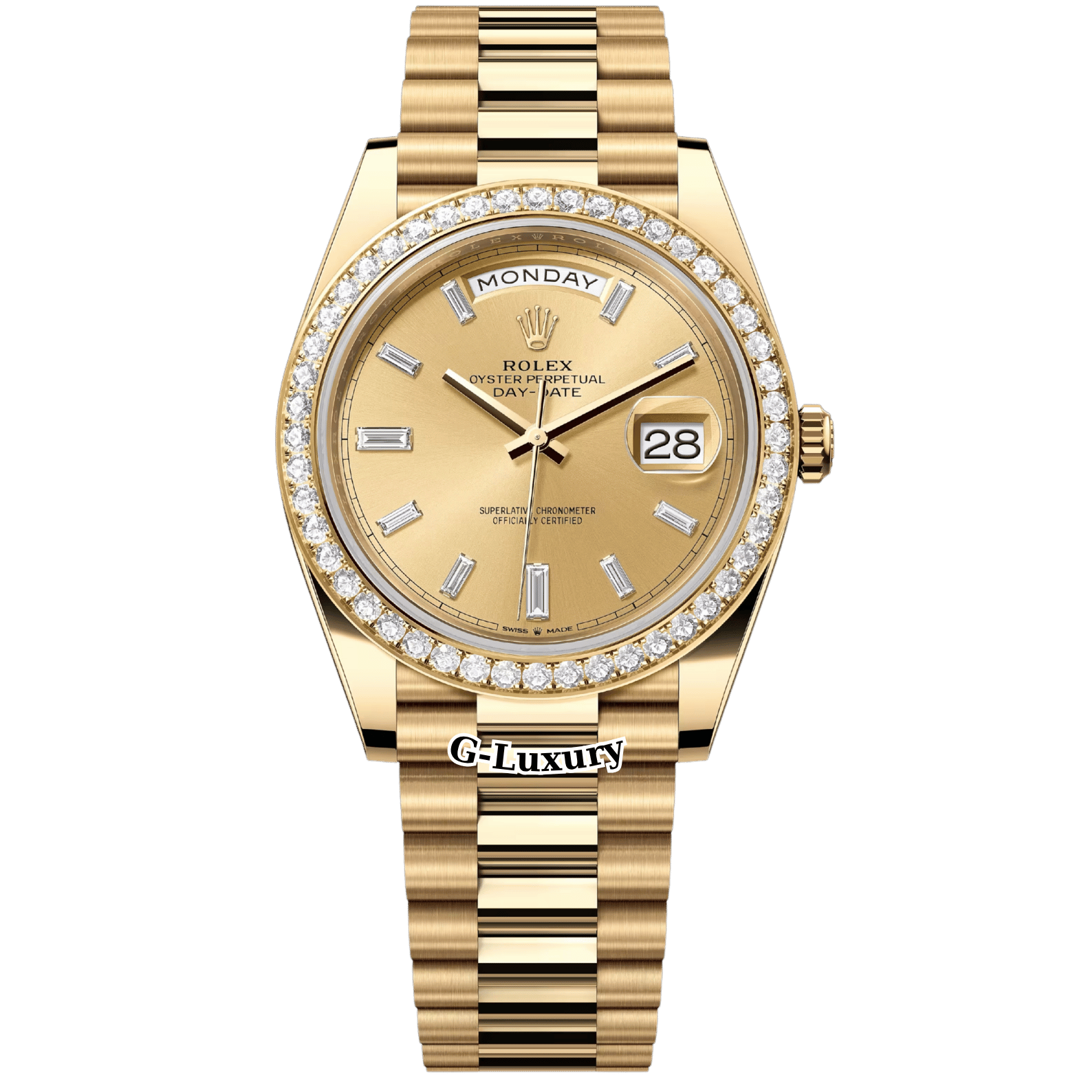 Rolex Oyster Perpetual Day-Date 40 Ref. 228348RBR – Champagne Dial Baguette Diamond