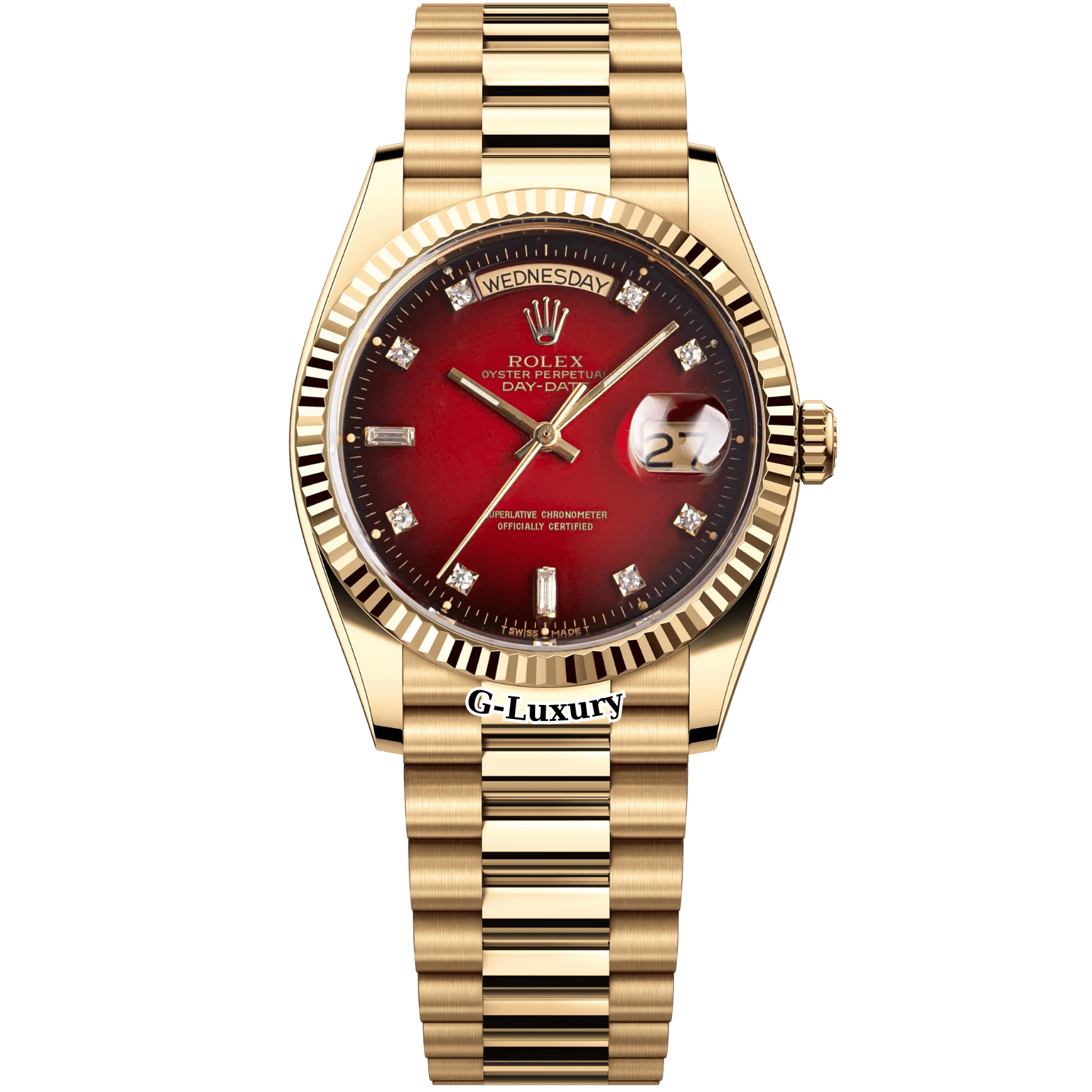 Rolex Oyster Perpetual Day-Date 36mm 18K Yellow Gold 18038 Red Ombre Dial