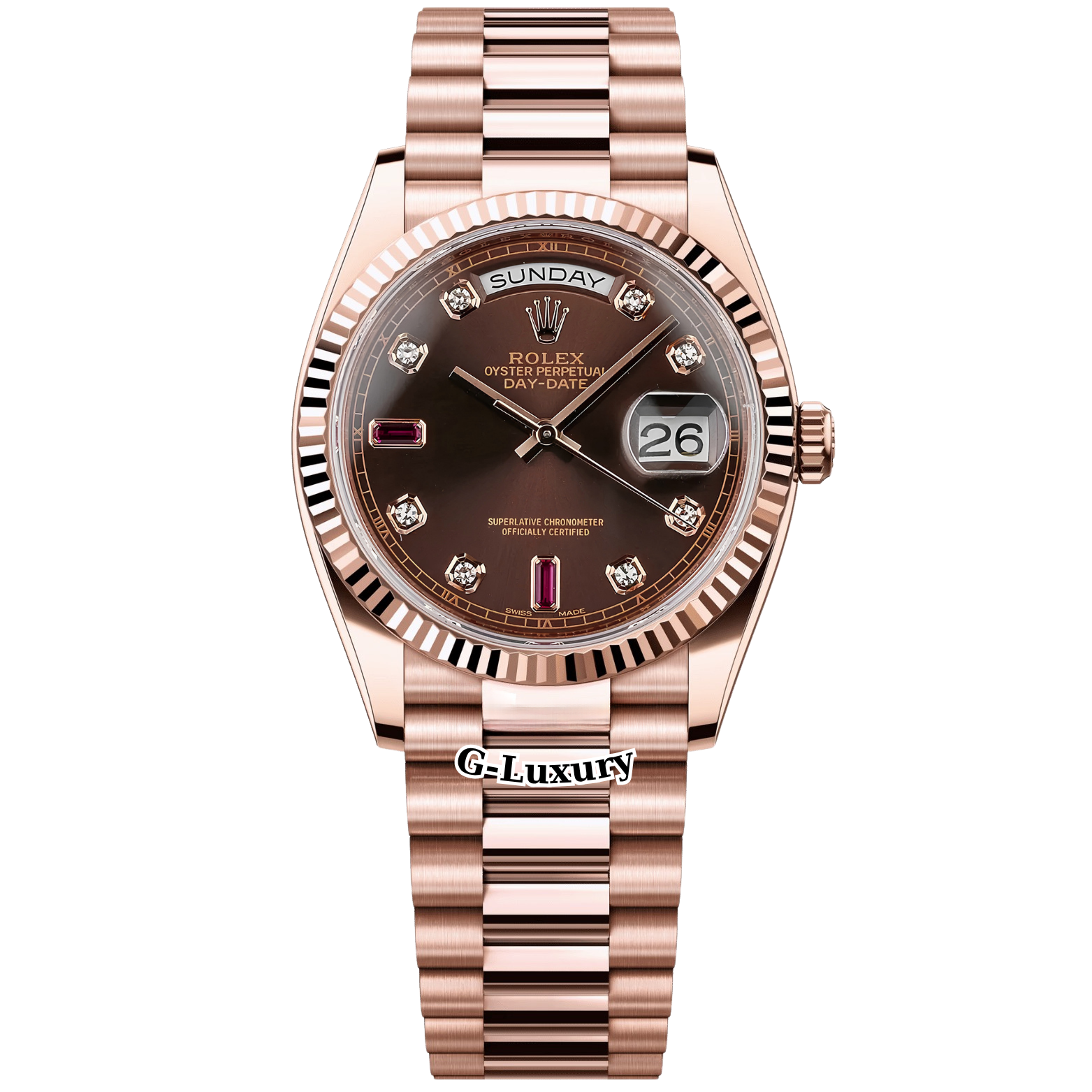 Rolex Oyster Perpetual Day-Date 36mm Ref. 118235 – Chocolate Diamond Ruby Dial