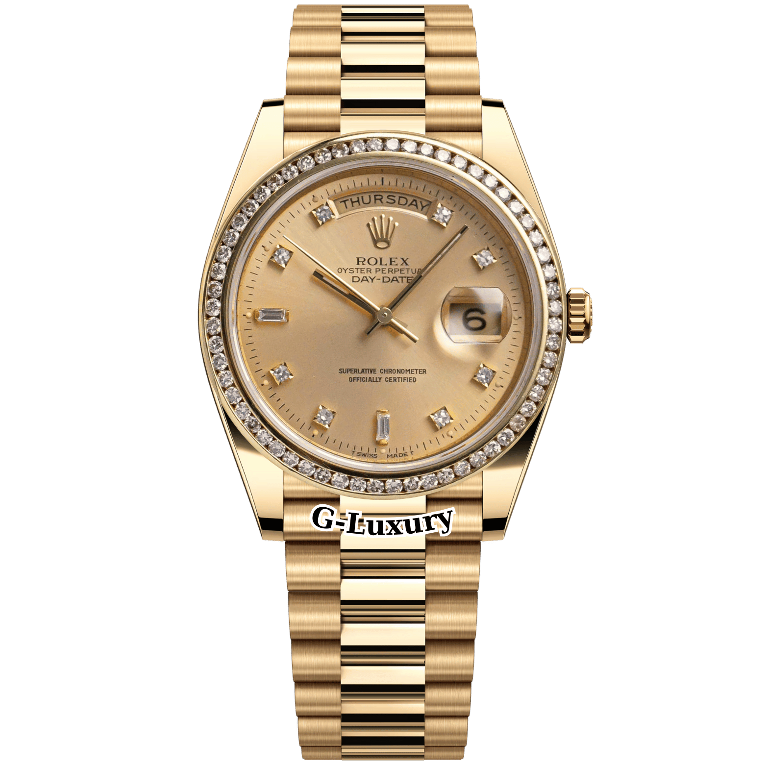 Rolex Oyster Perpetual Day-Date 36mm 18238 Mặt Số Tia Vàng Vành Kim Cương Thiên Nhiên