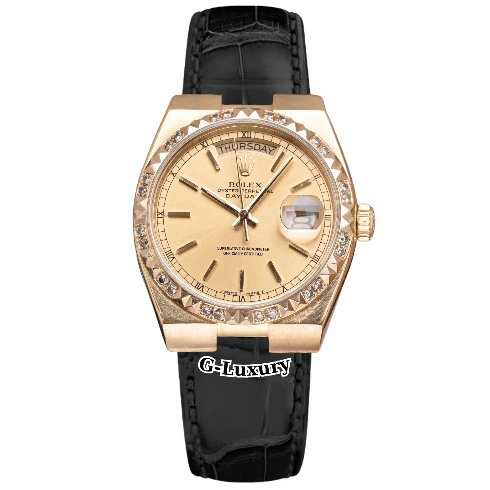 Rolex Oysterquartz Day-Date Ref. 19018 Yellow Gold Champagne Dial Diamond Bezel