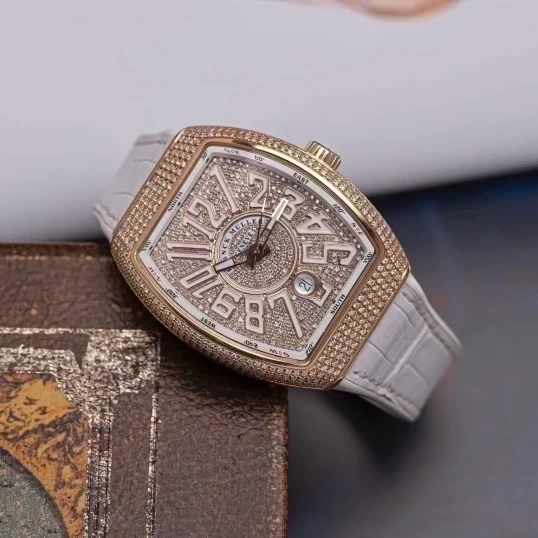 Franck Muller V41 White Dial 18K Rose Gold Full Custom kim cương tự nhiên