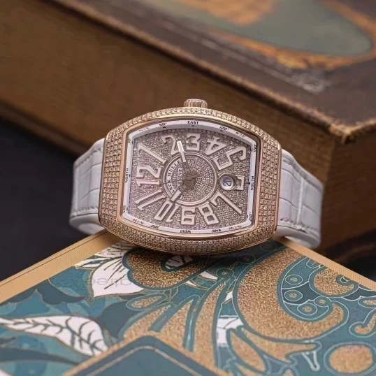 Franck Muller V41 White Dial 18K Rose Gold Full Custom kim cương tự nhiên