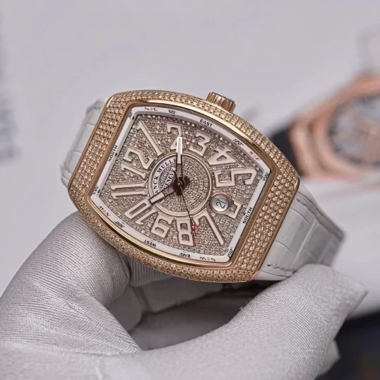 Franck Muller V41 White Dial 18K Rose Gold Full Custom kim cương tự nhiên