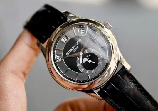 Patek Philippe Complications Moon Phase White Gold Watch 5205G Black Dial 40mm