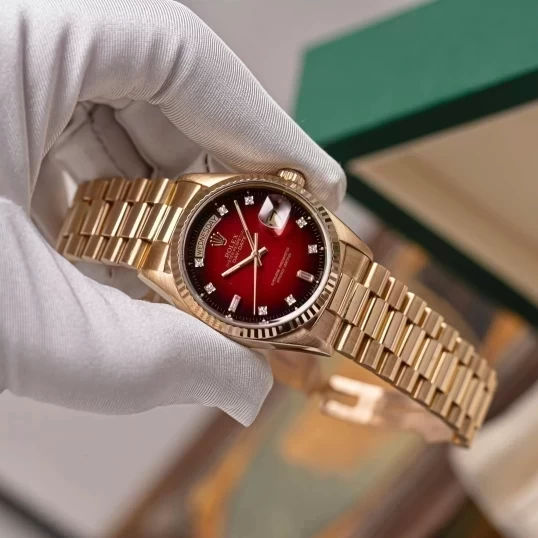 Rolex Oyster Perpetual Day-Date 36mm 18K Yellow Gold 18038 Red Ombre Dial