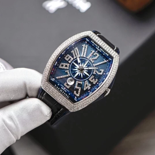 Franck Muller Yachting V41 Steel Custom Diamond Blue Dial Fullbox