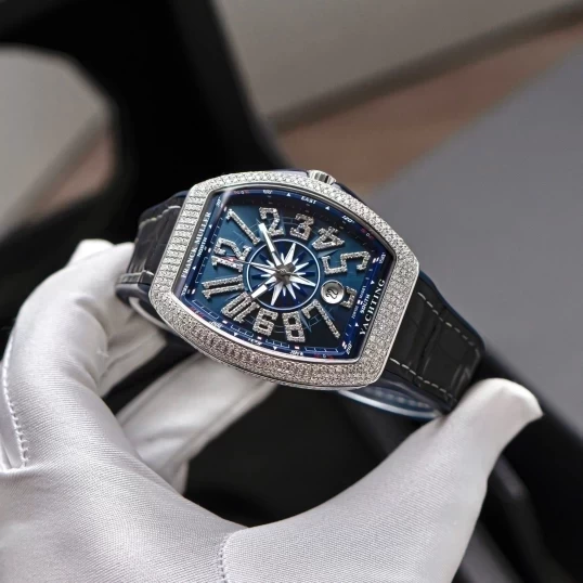 Franck Muller Yachting V41 Steel Custom Diamond Blue Dial Fullbox