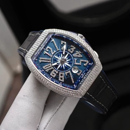 Franck Muller Yachting V41 Steel Custom Diamond Blue Dial Fullbox