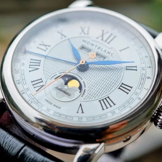 Montblanc Star Moon Phase Automatic Silver Dial Black Leather Men's Watch 113645