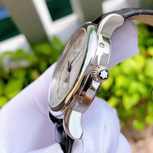 Montblanc Star Moon Phase Automatic Silver Dial Black Leather Men's Watch 113645