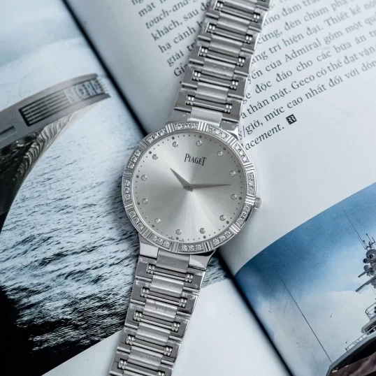 Piaget Dancer in White Gold with Diamond Bezel on White Gold Bracelet with Silver Diamond Dial Ref. G0A31046