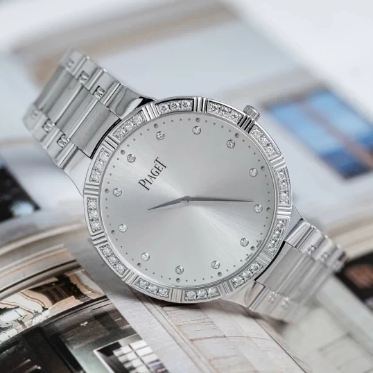 Piaget Dancer in White Gold with Diamond Bezel on White Gold Bracelet with Silver Diamond Dial Ref. G0A31046
