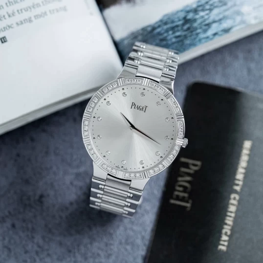Piaget Dancer in White Gold with Diamond Bezel on White Gold Bracelet with Silver Diamond Dial Ref. G0A31046