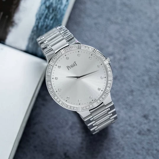 Piaget Dancer in White Gold with Diamond Bezel on White Gold Bracelet with Silver Diamond Dial Ref. G0A31046