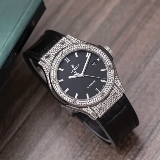Hublot Classic Fusion Black Dial 42mm Custom Diamond Pave Setting