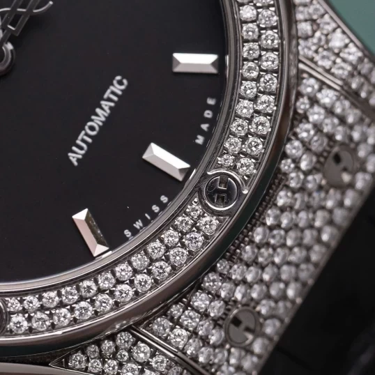 Hublot Classic Fusion Black Dial 42mm Custom Diamond Pave Setting