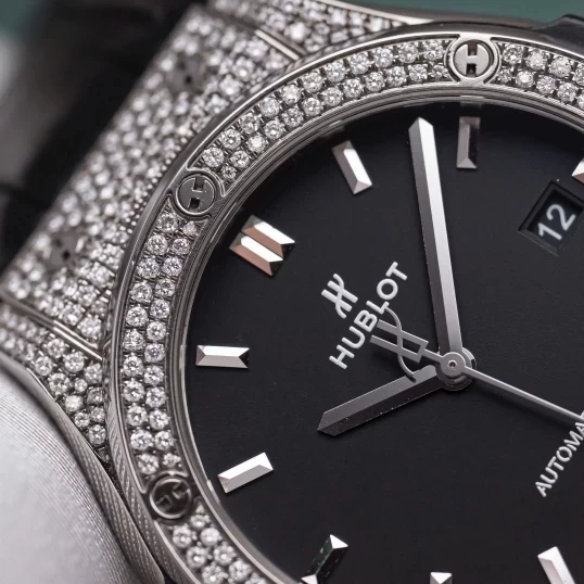 Hublot Classic Fusion Black Dial 42mm Custom Diamond Pave Setting