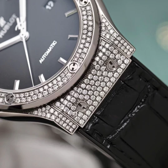 Hublot Classic Fusion Black Dial 42mm Custom Diamond Pave Setting