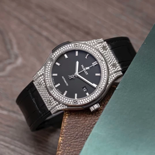 Hublot Classic Fusion Black Dial 42mm Custom Diamond Pave Setting