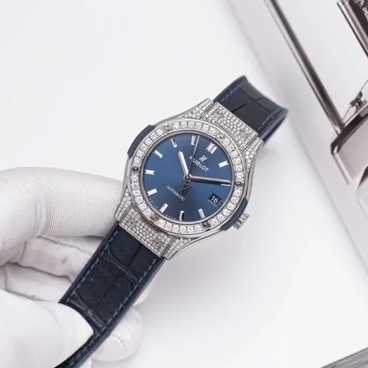Hublot Classic Fusion 38mm Blue Dial 565.NX.7170.LR Custom Full Diamond Pave