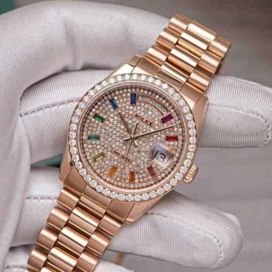 Rolex Oyster Perpetual Day-Date 36mm 118235 Custom Diamonds Dial