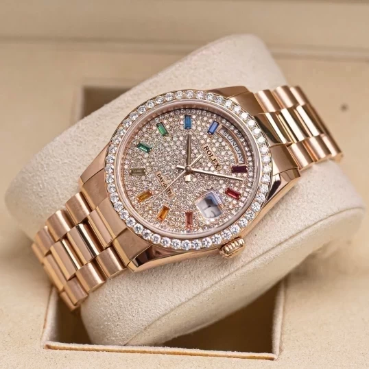 Rolex Oyster Perpetual Day-Date 36mm 118235 Custom Diamonds Dial