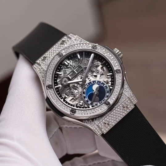Hublot Classic Fusion Aerofusion Moonphase Titanium Pave Diamonds 42mm 547.NX.0170.LR.1704