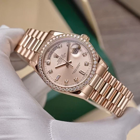 Rolex Oyster Perpetual Day-Date 36mm Ref. 118235 Sundust Dial – Custom Diamond Bezel