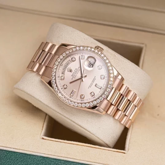 Rolex Oyster Perpetual Day-Date 36mm Ref. 118235 Sundust Dial – Custom Diamond Bezel