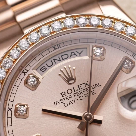 Rolex Oyster Perpetual Day-Date 36mm Ref. 118235 Sundust Dial – Custom Diamond Bezel