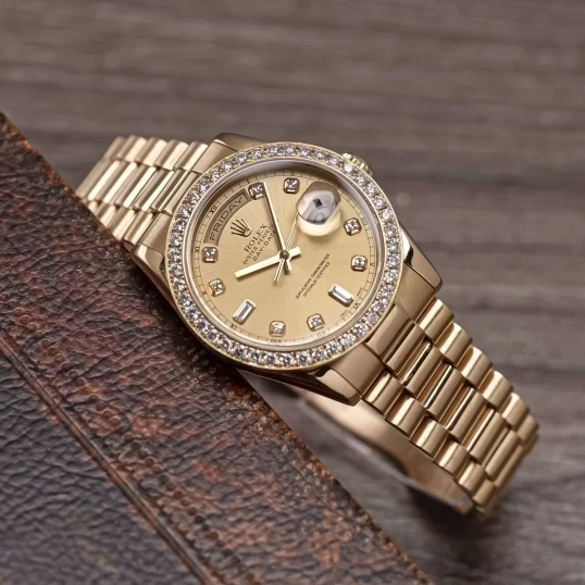 Rolex Oyster Perpetual Day-Date 36mm 118238 Champagne Dial - Custom Diamond Bezel