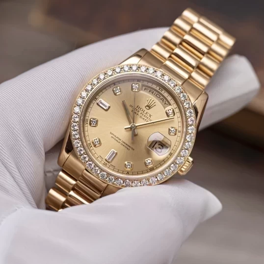 Rolex Oyster Perpetual Day-Date 36mm 118238 Champagne Dial - Custom Diamond Bezel