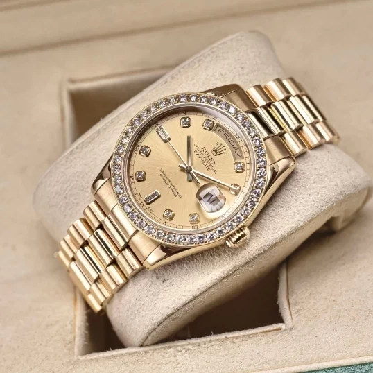 Rolex Oyster Perpetual Day-Date 36mm 118238 Champagne Dial - Custom Diamond Bezel