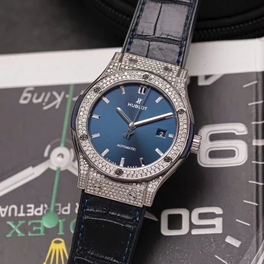 Hublot Classic Fusion 42mm Titanium Blue Dial Custom Diamonds – Ref. 542.NX.7170.LR