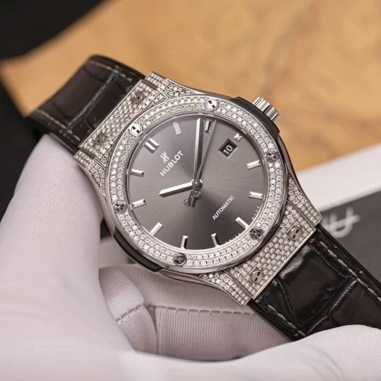 Hublot Classic Fusion 42mm Grey Dial Titanium – Ref. 542.NX.7071.LR Custom Diamond Bezel