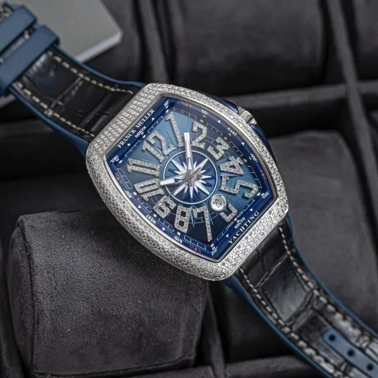 Franck Muller Vanguard Yachting V45 Blue Dial Custom Diamonds
