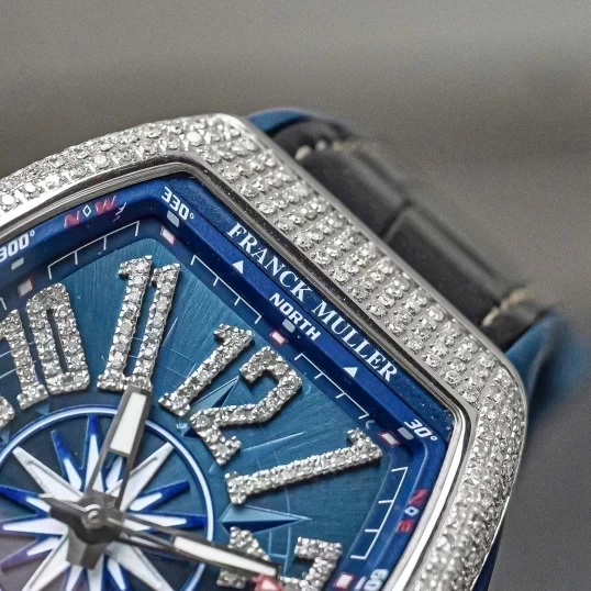 Franck Muller Vanguard Yachting V45 Blue Dial Custom Diamonds