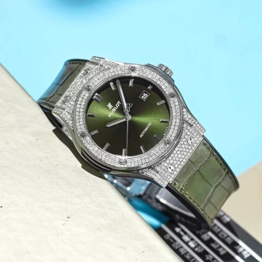 Hublot Classic Fusion Titanium Green 42mm Ref. 542.NX.8970.LR Custom Full Pave Diamonds