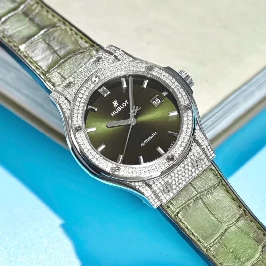 Hublot Classic Fusion Titanium Green 42mm Ref. 542.NX.8970.LR Custom Full Pave Diamonds