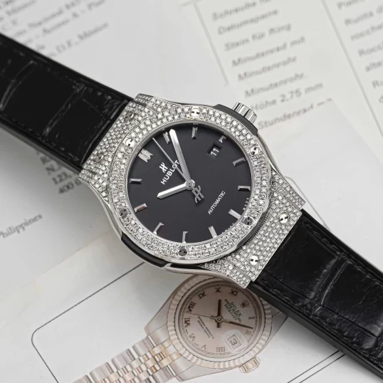Hublot Classic Fusion Titanium 42mm 542.NX.1171.LR Custom Full Pave Diamonds